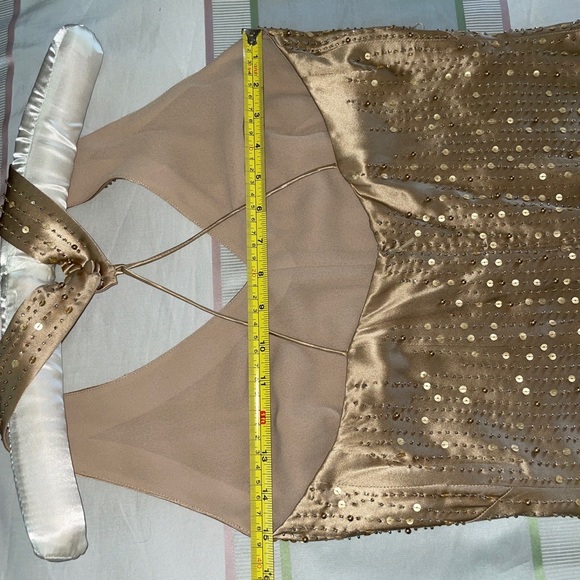 Nwot Ombré Beaded Sequin Silk Gown Long size 6Champagne W/Slit & Kick Pleat - Picture 2 of 9